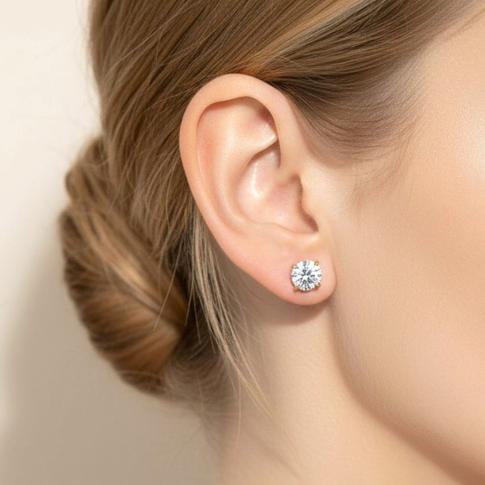 14K Gold Dipped Classic Round Solitaire CZ Stud Earrings