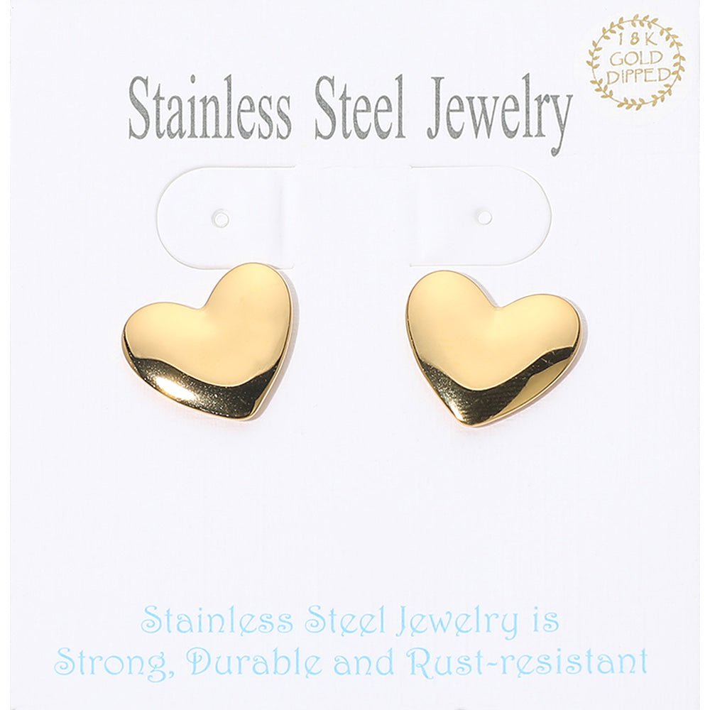 18K Gold Dipped Stainless Steel Heart Stud Earrings in Gold