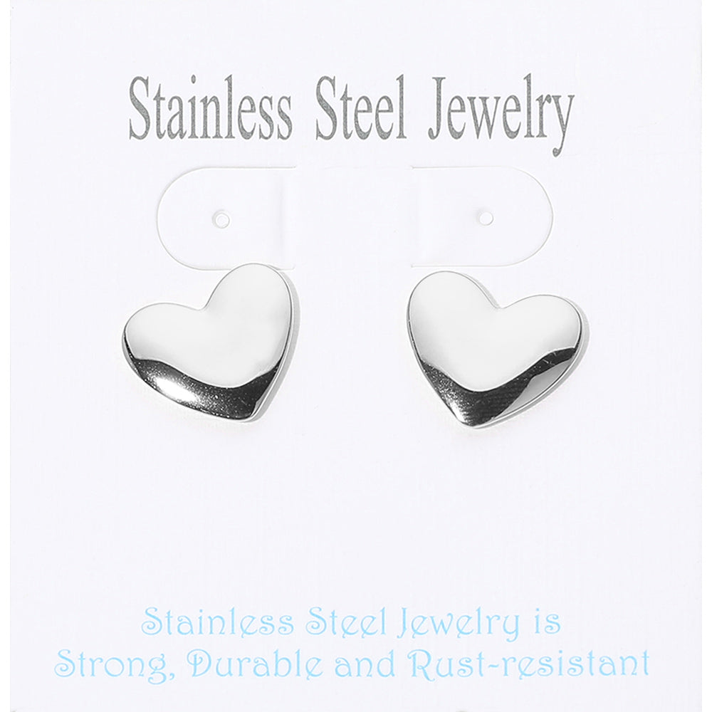 18K Gold Dipped Stainless Steel Heart Stud Earrings in Rhodium