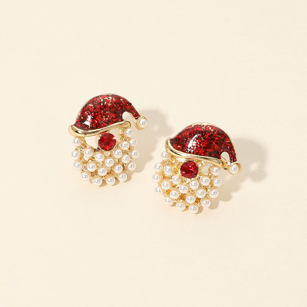 Pearl Beard Santa Claus Stud Earrings