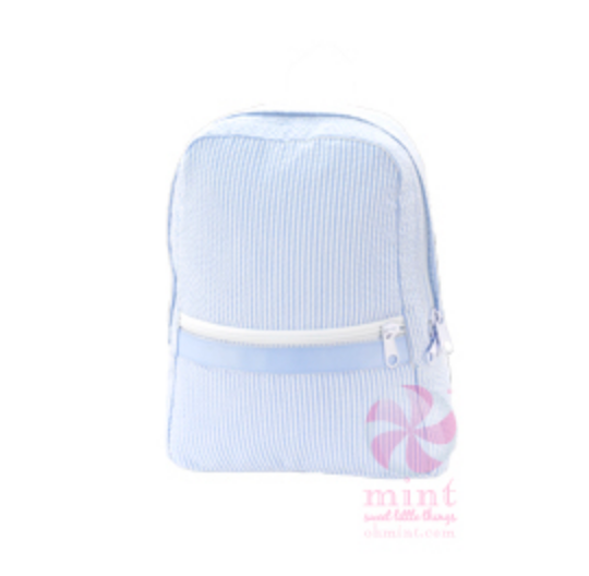 Baby Blue Seersucker Small Backpack-Washable