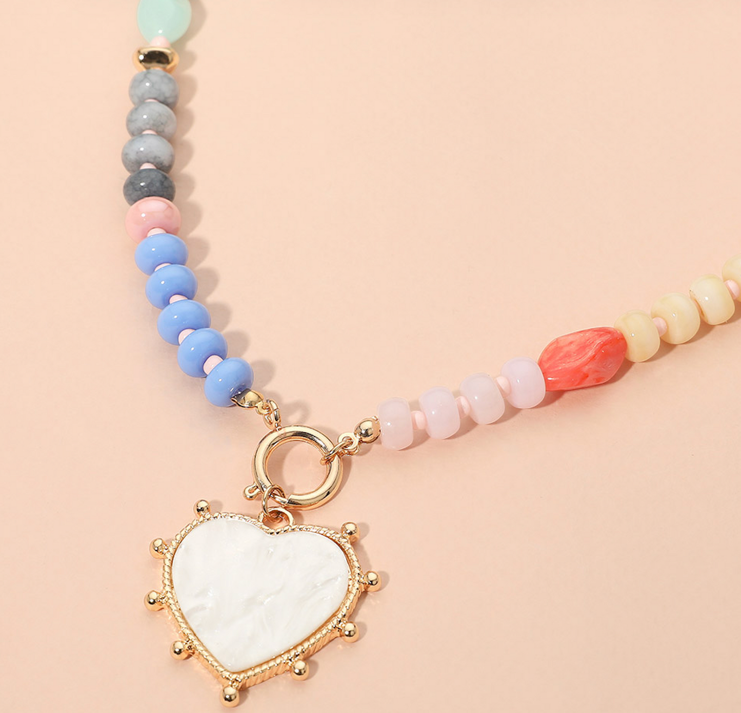 Mother of Pearl Beaded Heart Charm Pendant