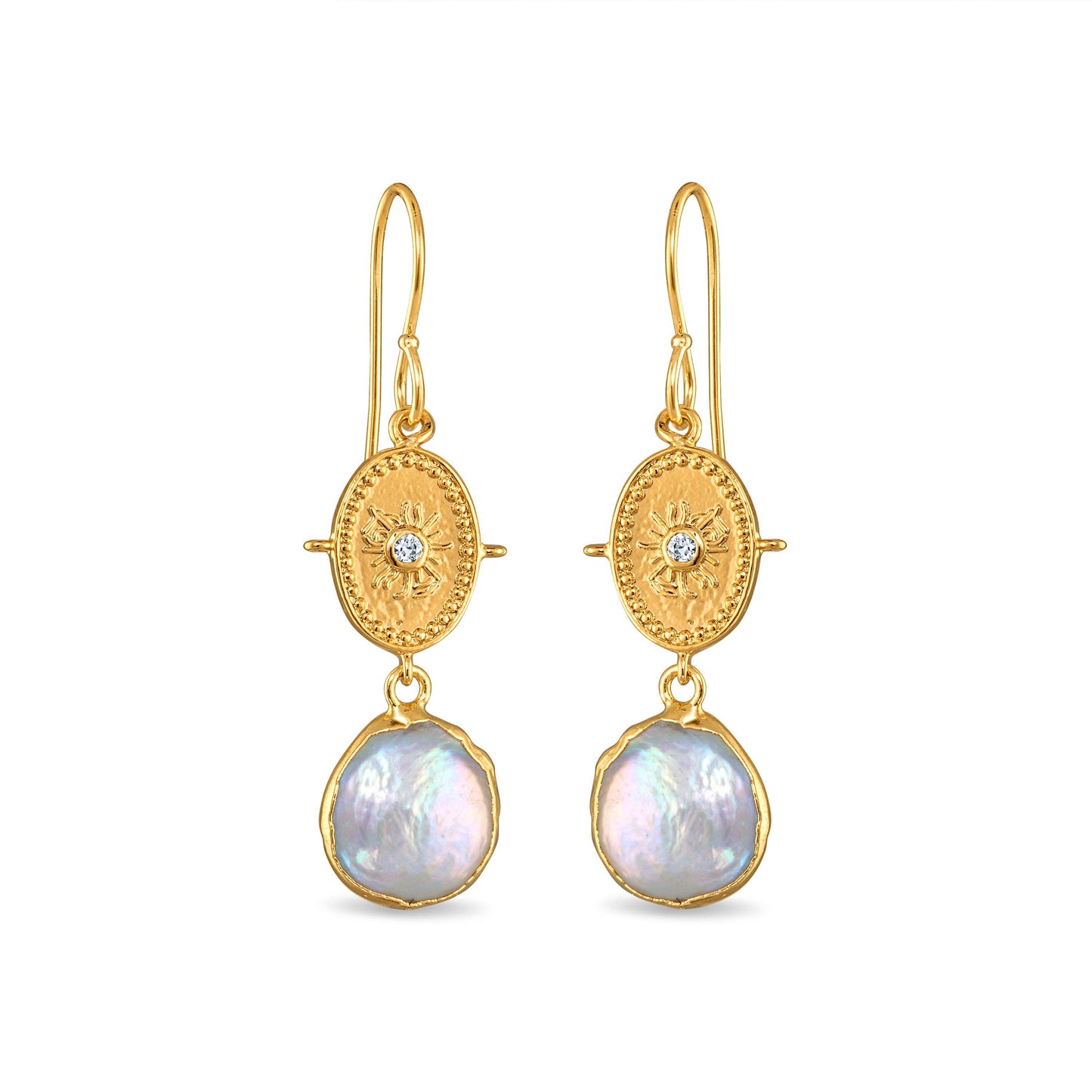 Bezeled Pearl Medallion Dangles