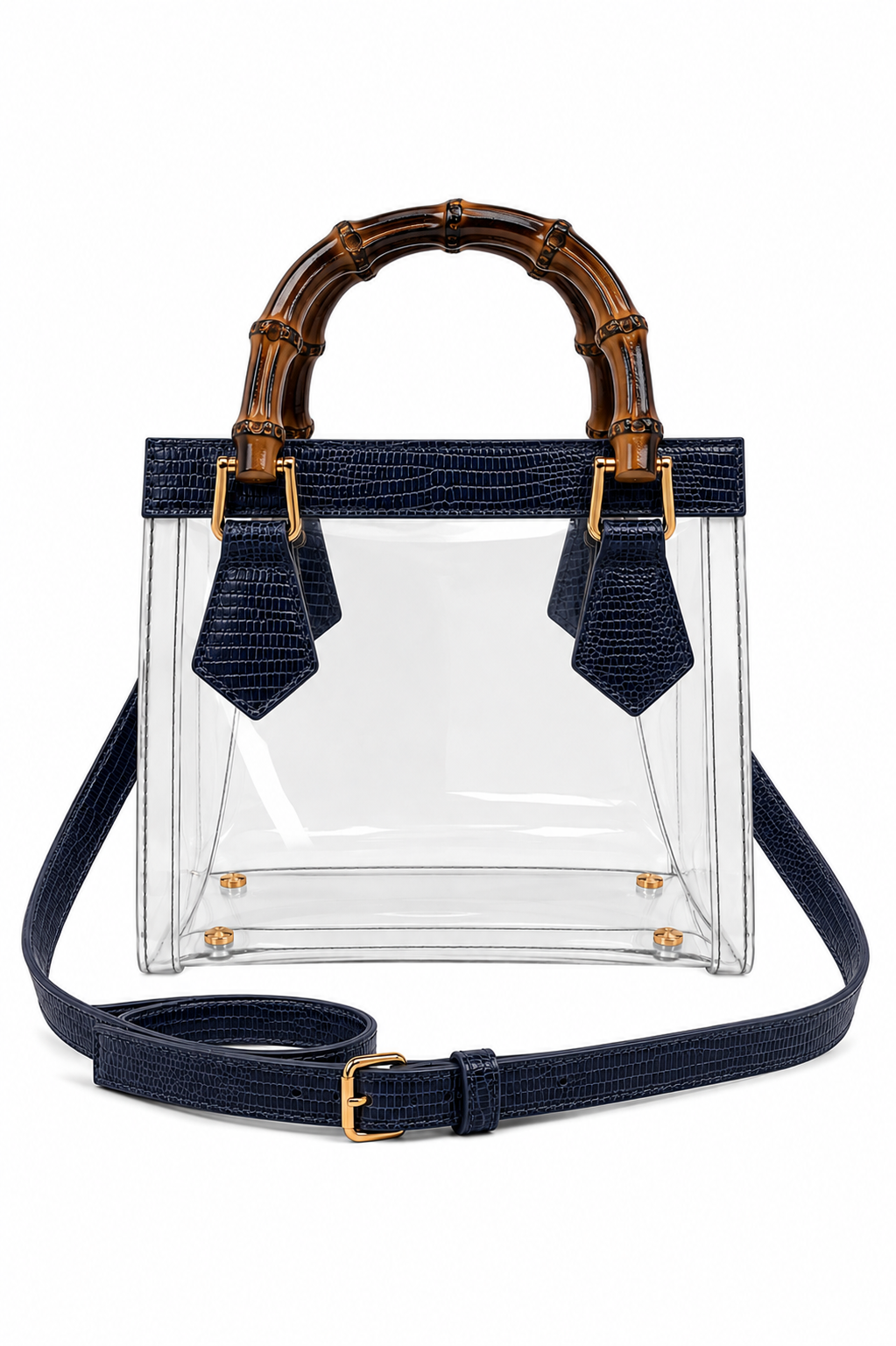 Jules Bamboo Handle Clear Bag: Navy