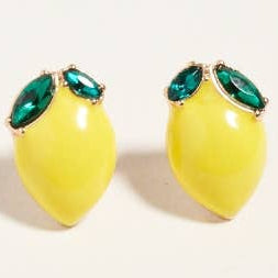 0.75 Inch Ceramic Lemon Earrings: Gold / ONE