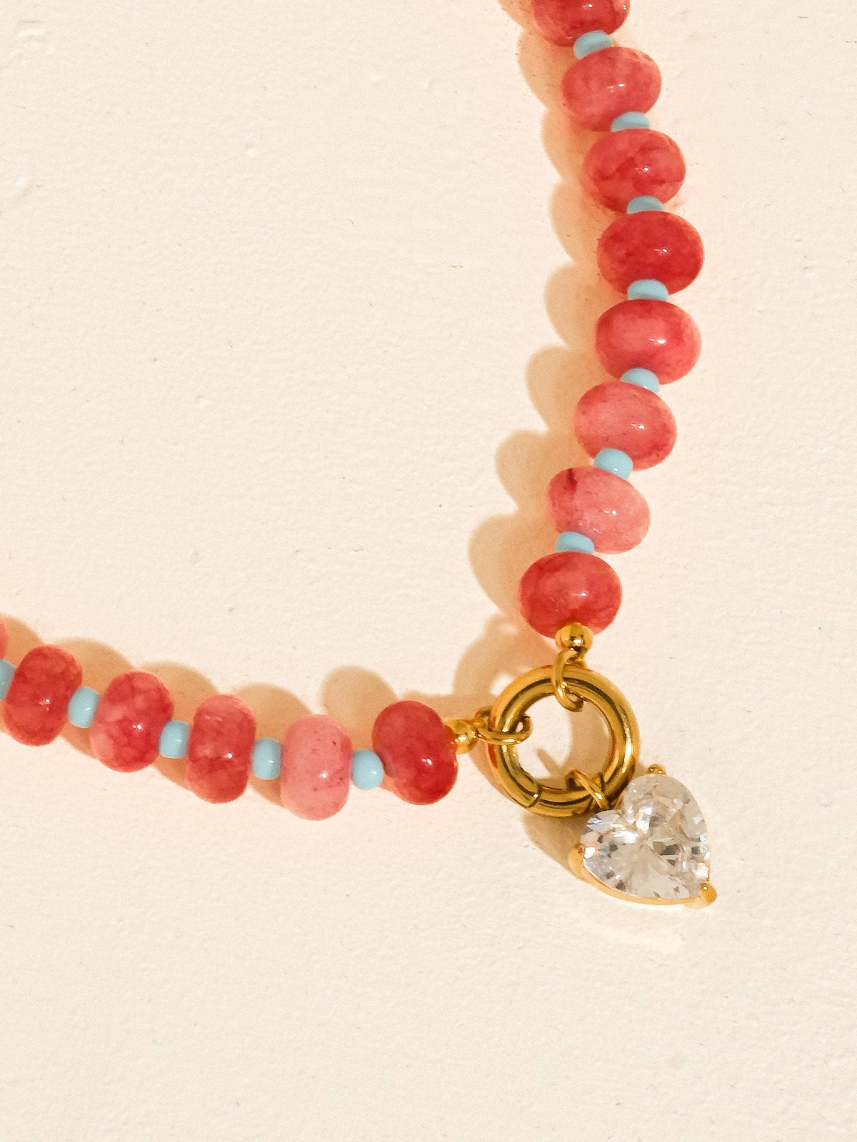 Annecy 18K Gold Non-Tarnish Boho Beaded CZ Necklace: Pink