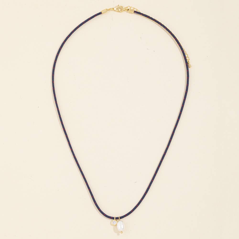 Cord Necklace With Bezel Cz And Pearl Drops: GDNAV