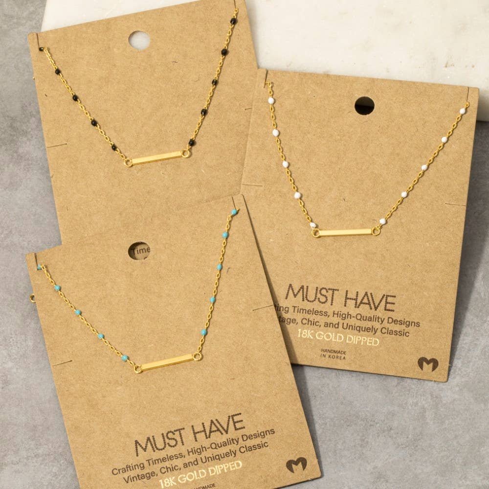 Gold Dipped Bar Pendant Enamel Accent Necklace: TQ