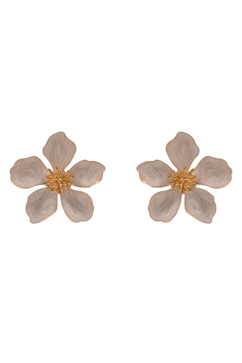 Flower Pearlized Enamel Titanium Post Earrings: WHT / ONE