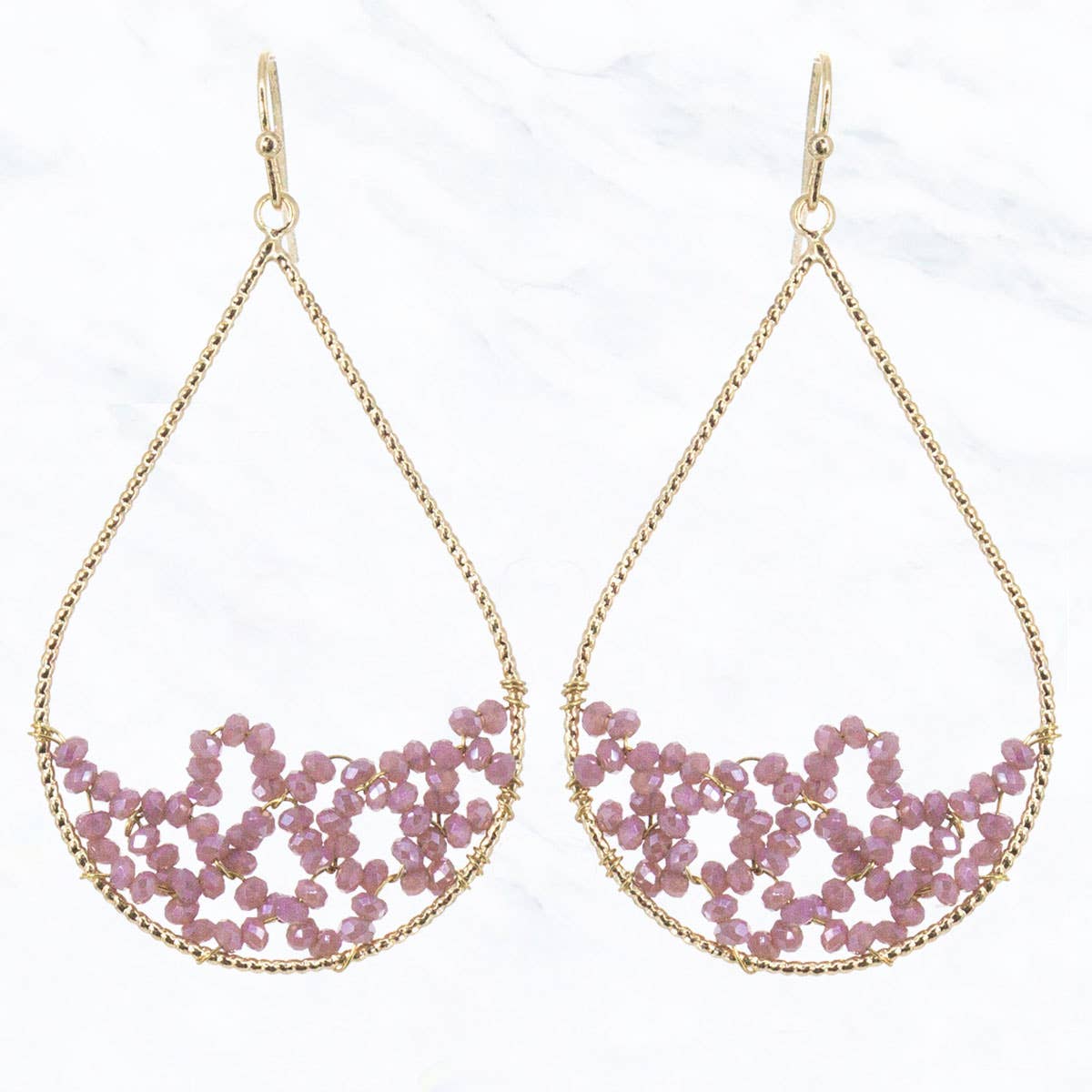 Teardrop Beaded Earrings: Lavender