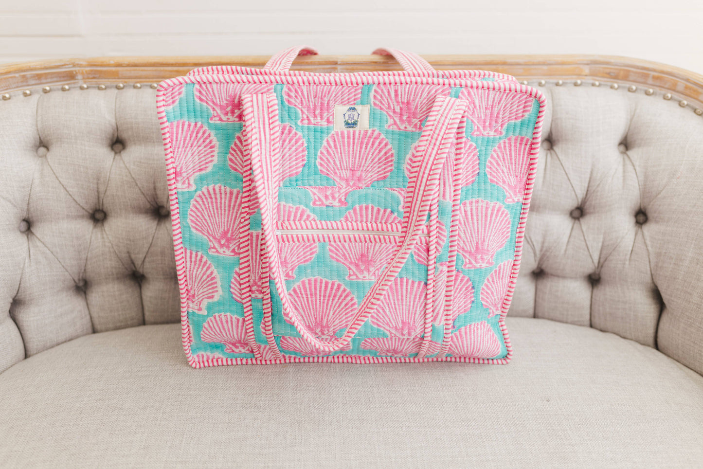 Sanibel Pink Shell | Large Quilted Zipper Tote Bag