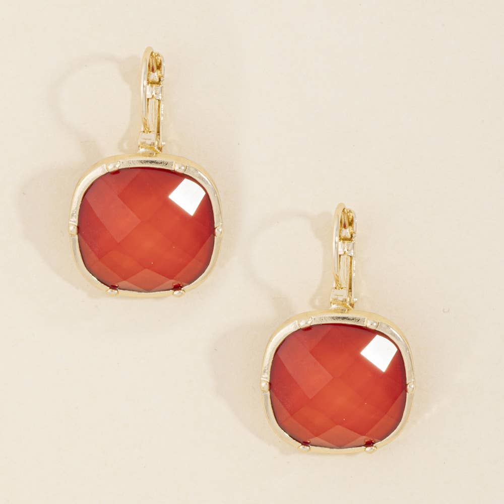 Faceted Cushion Stone Leverback Drop Earrings: CHRY