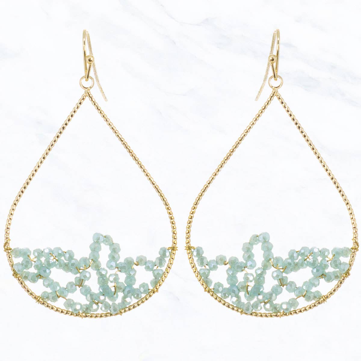 Teardrop Beaded Earrings: Mint