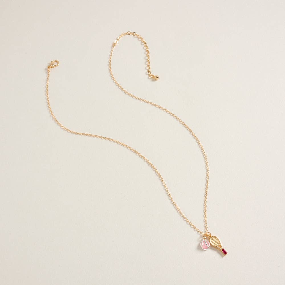 18 inch Tennis Racket Ball Charm Pendant Chain Necklace: Pink / ONE