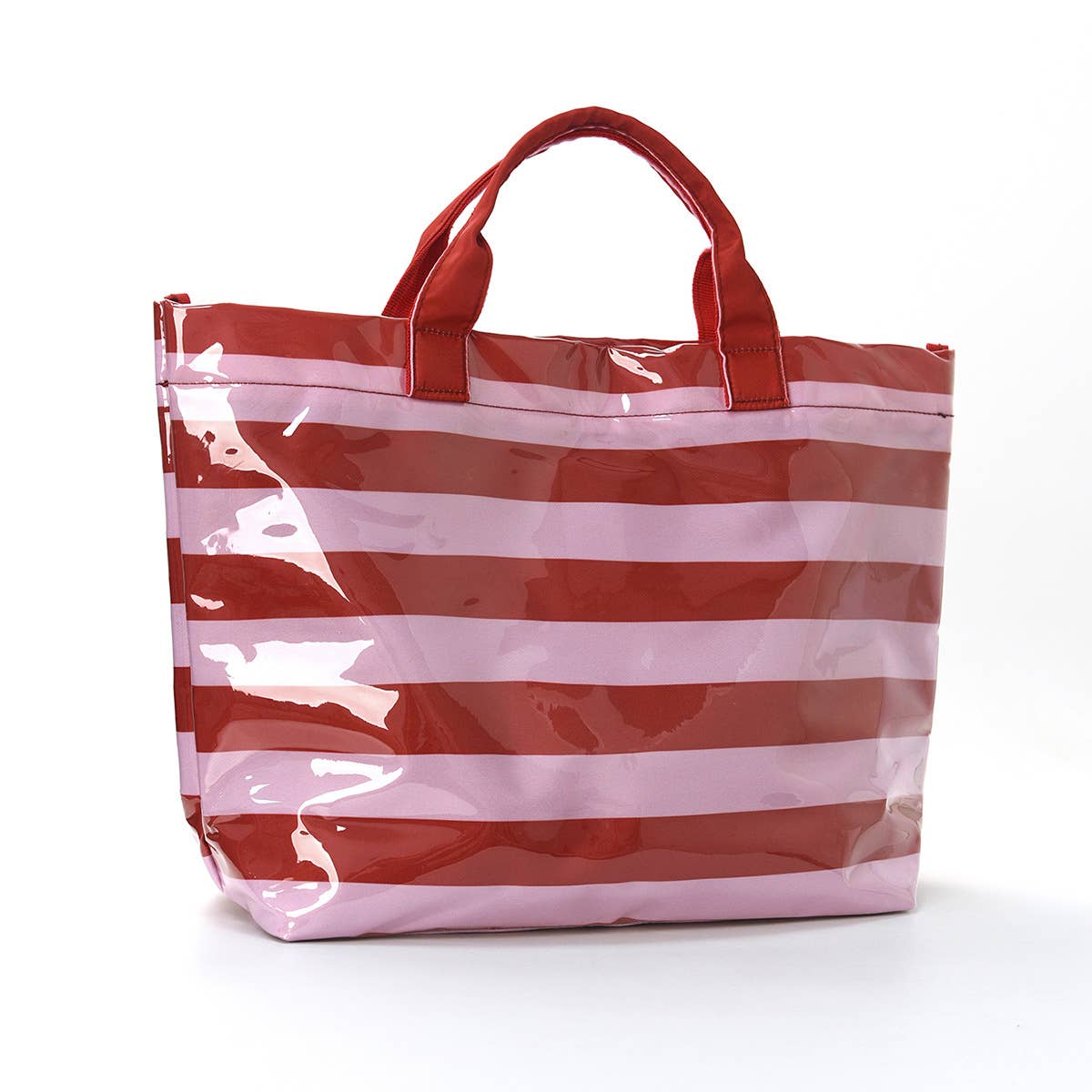 Colorblock Striped Tote Bag Cherry Waterproof Beach Bag: RedPink / M