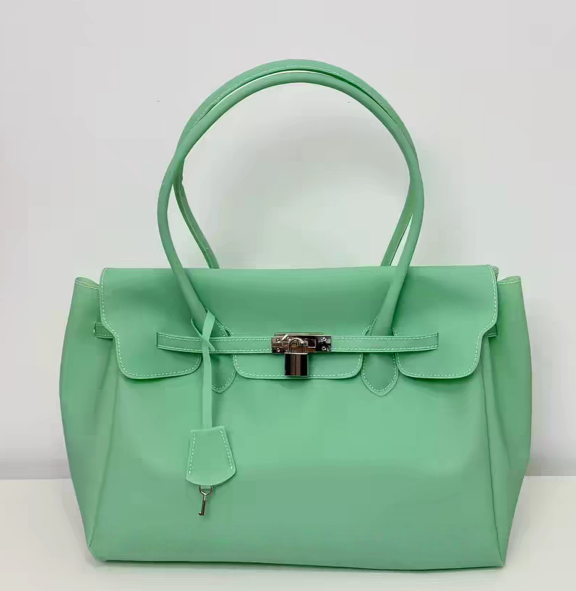 Jelly Tote Bag Waterproof Beach Shoulder Bag: DGreen / M