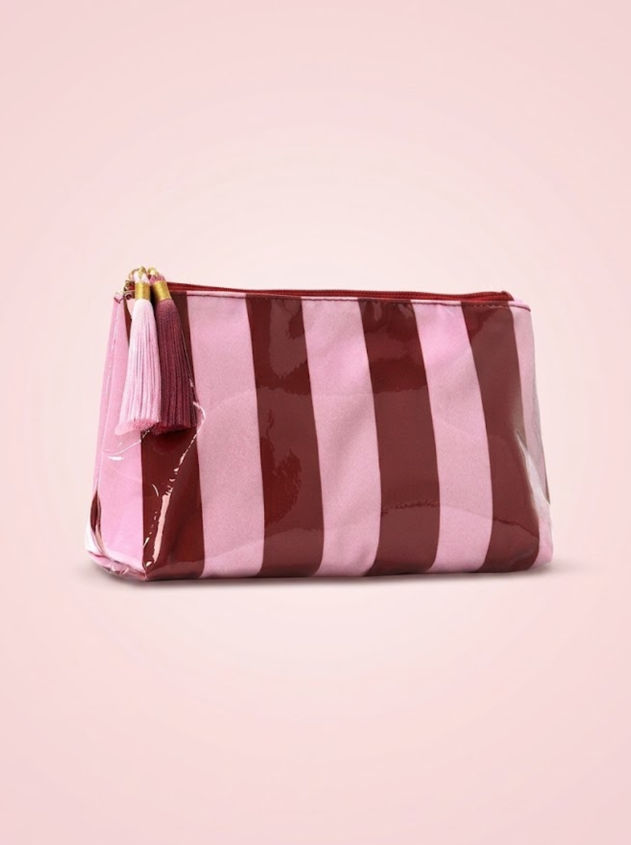 Glossy Jelly Stripe Makeup Pouch: Cherry Pop