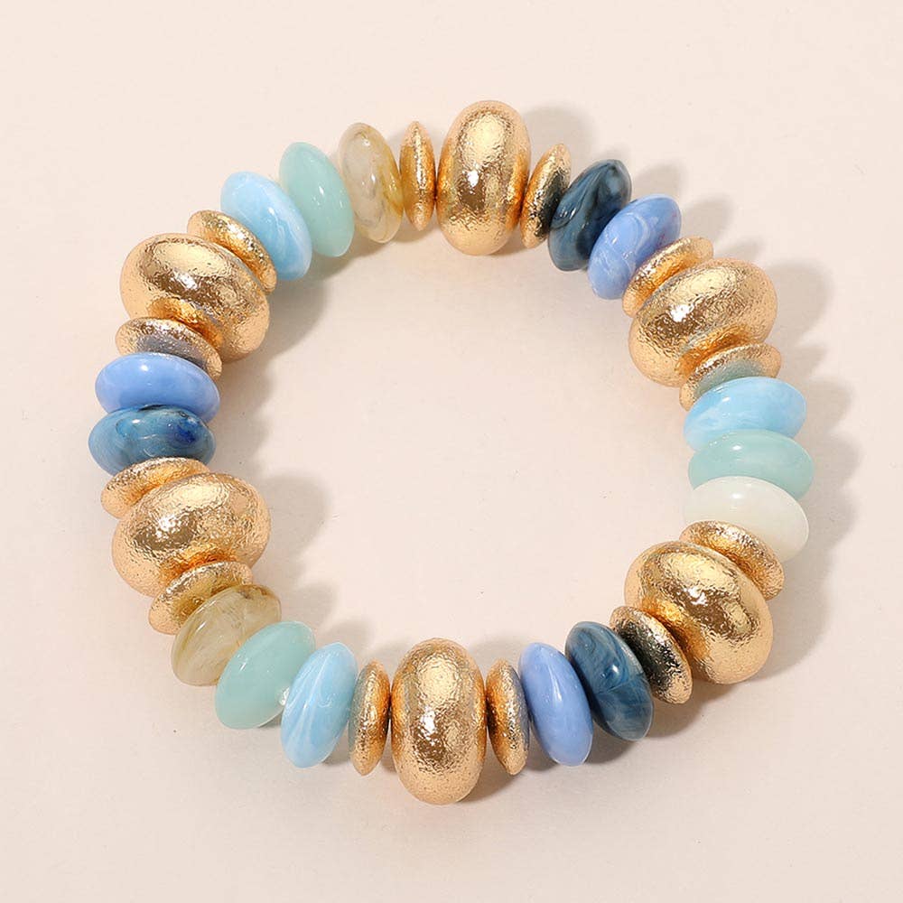 Chunky Mixed Disc Beaded Stretch Bracelet: Blue,Gold,Multi
