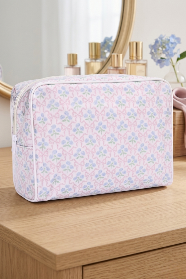 Winnie Floral Bow Clear Coat Cosmetic Bag