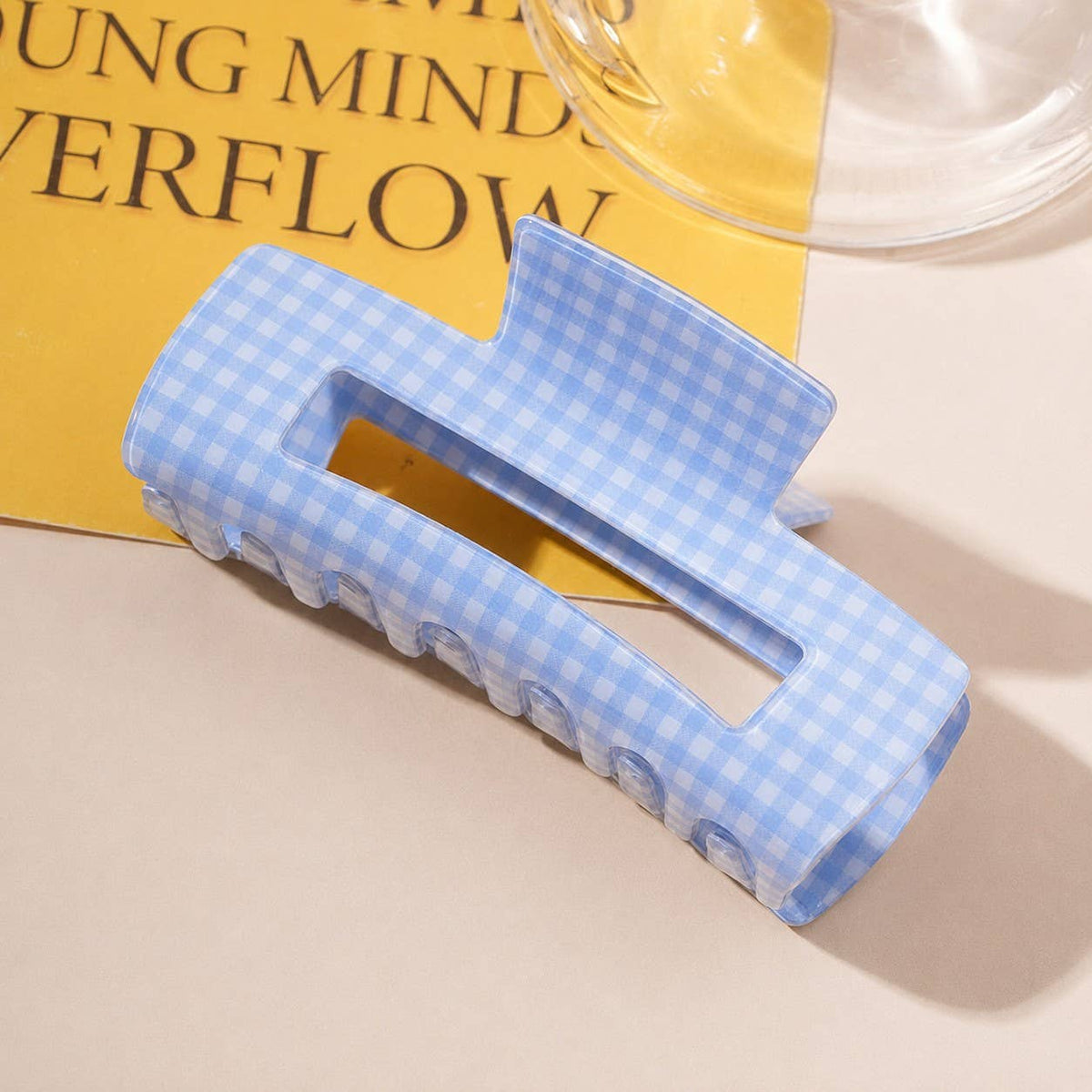 Large Pastel Gingham Hair Claw Clip | Blue