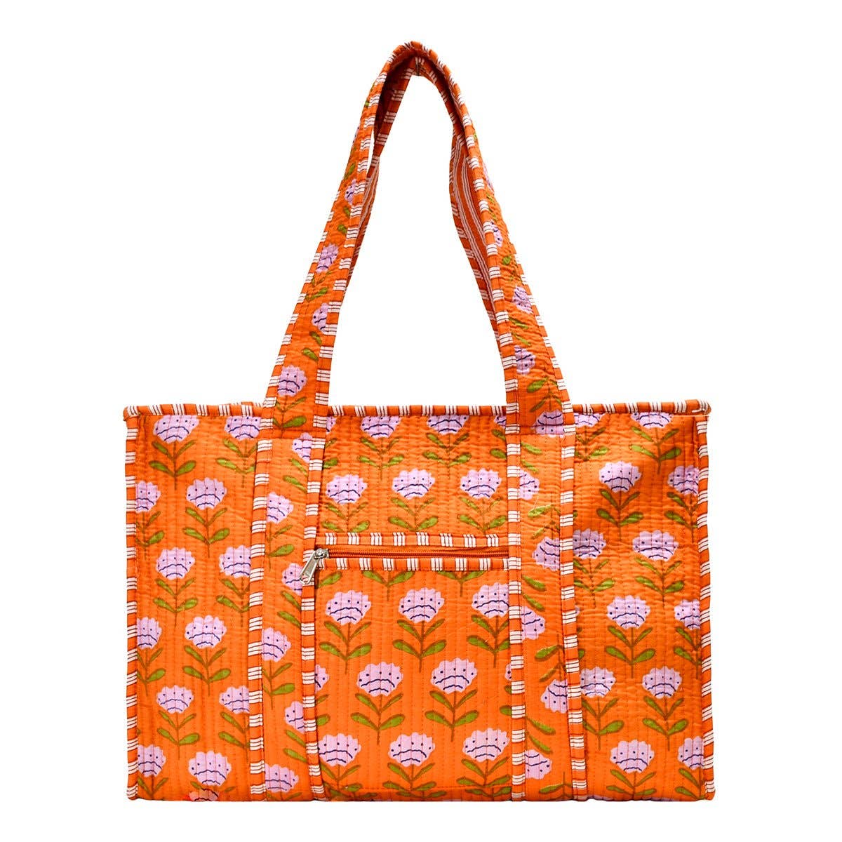 Cotton Block Print Tote Bag- Small & Large: Large