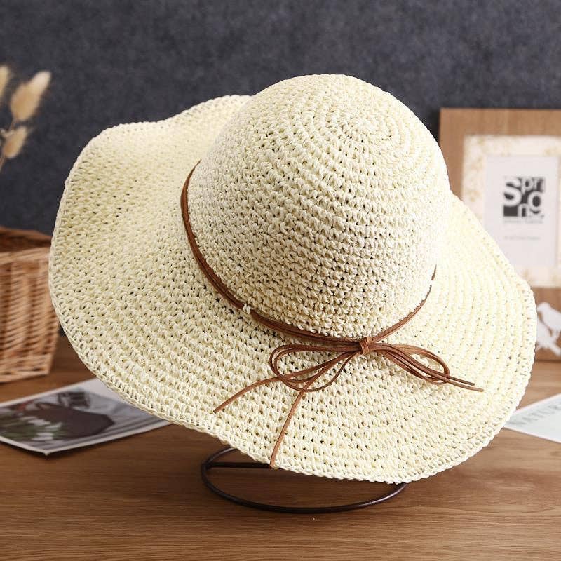 Retro Bow Tie Breathable Straw Fisherman Hat: White