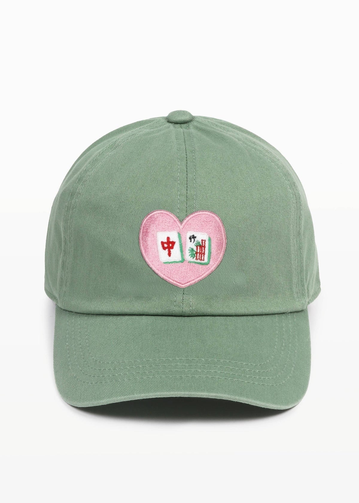 MAHJONG Heart Tiles Embroidered Baseball Cap: Sage