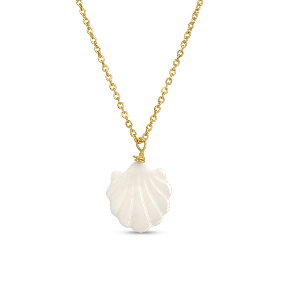 Etched Shell Pendant Necklace: Gold