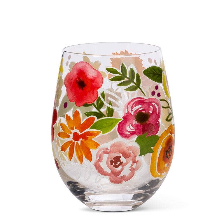 Bold Floral Wine Glass: Stemless Goblet