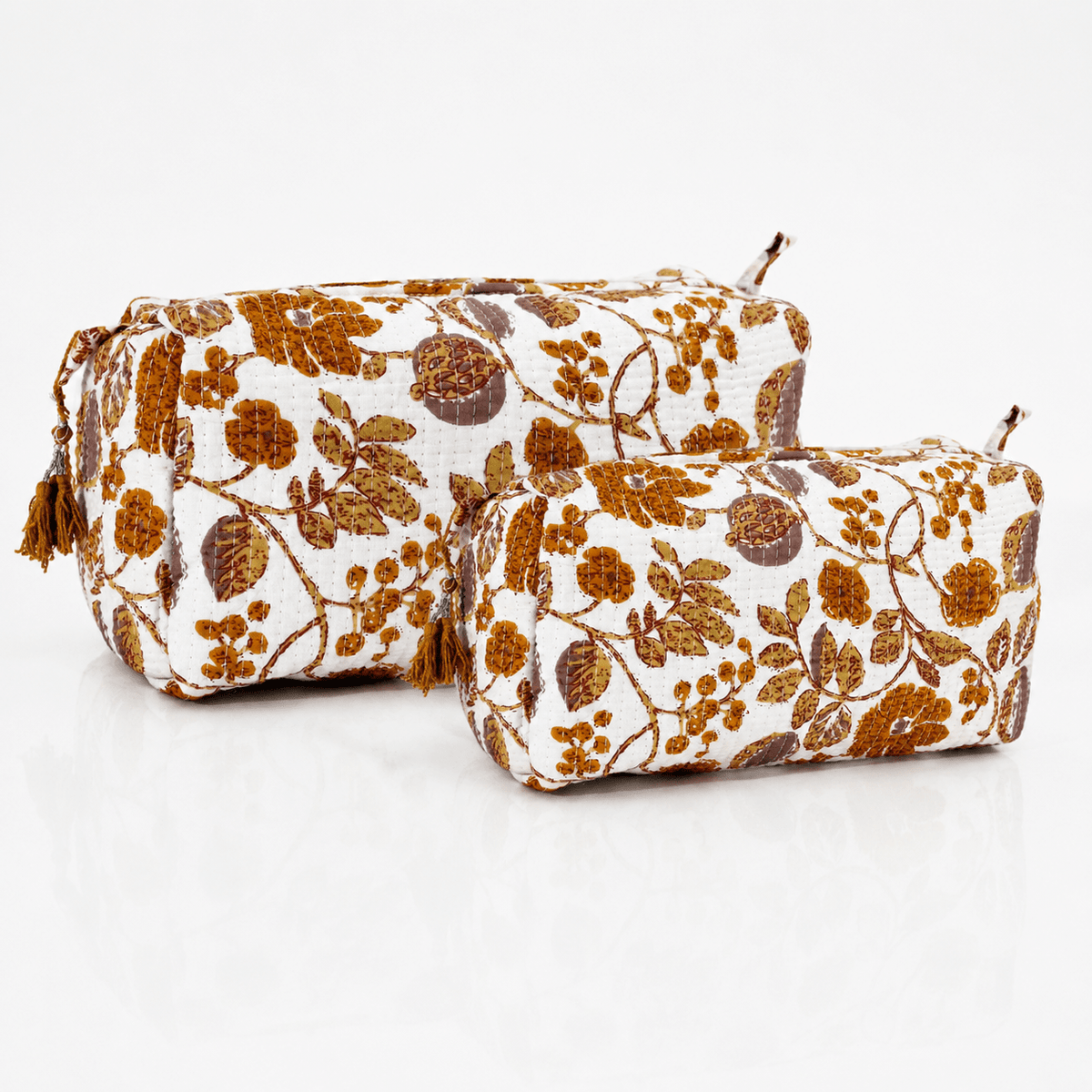 Cotton Block Print Pouch Gold/White