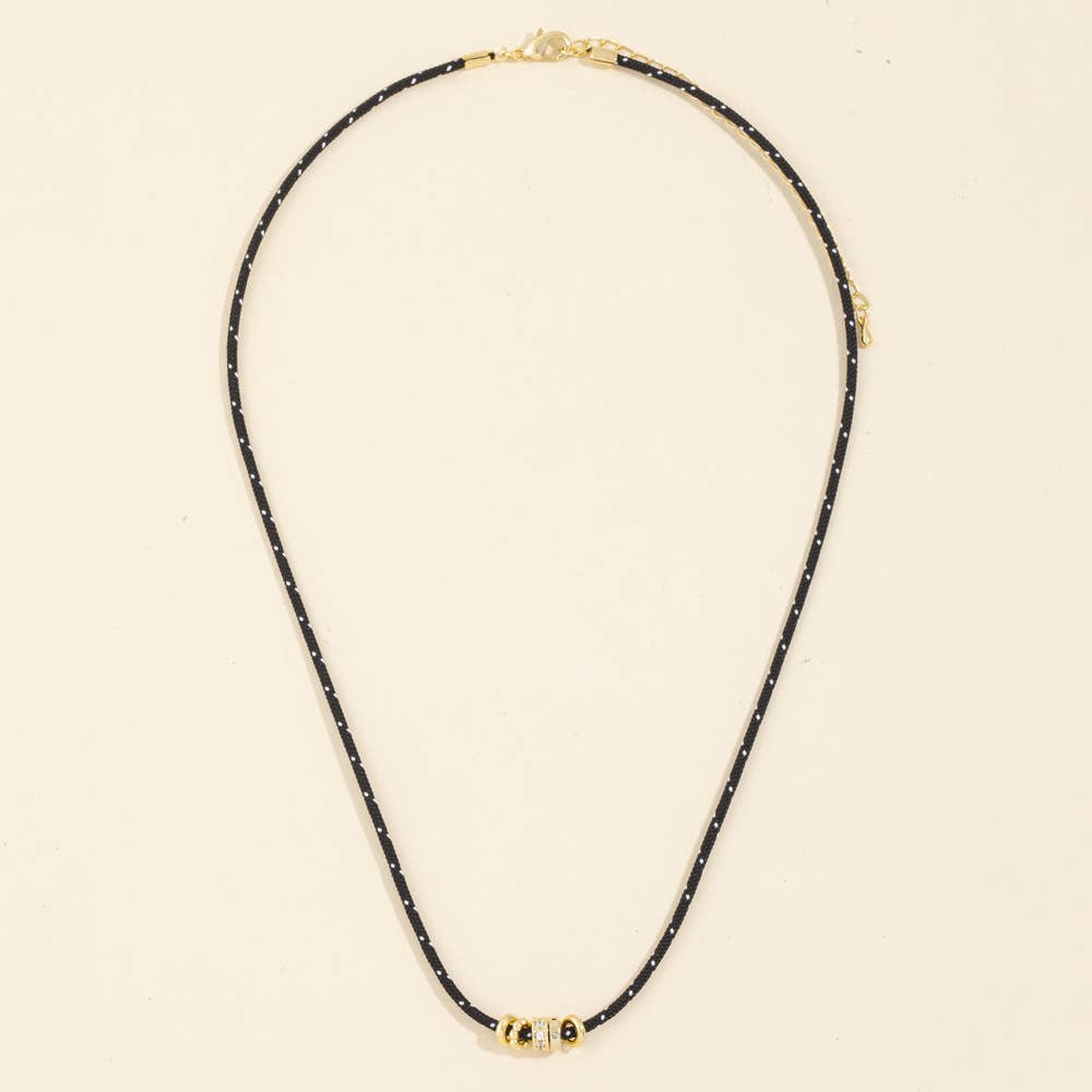 Cord Necklace With Pave Cz Rondelle Beads: GDBLK