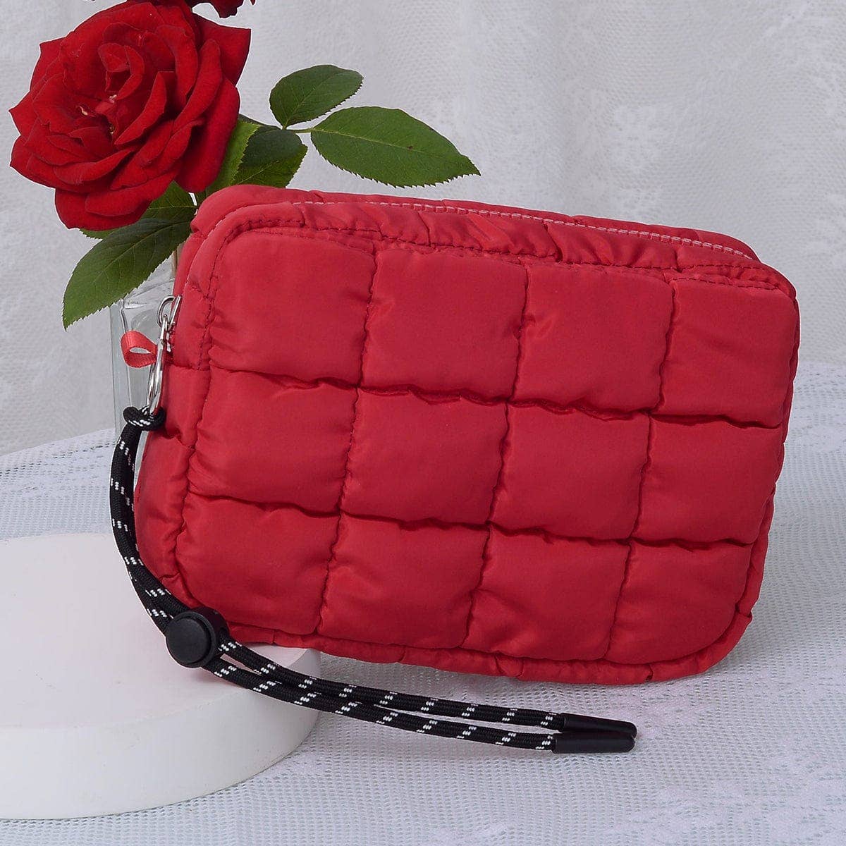 Nylon Quilted Puffer Clutch/Pouch: Red