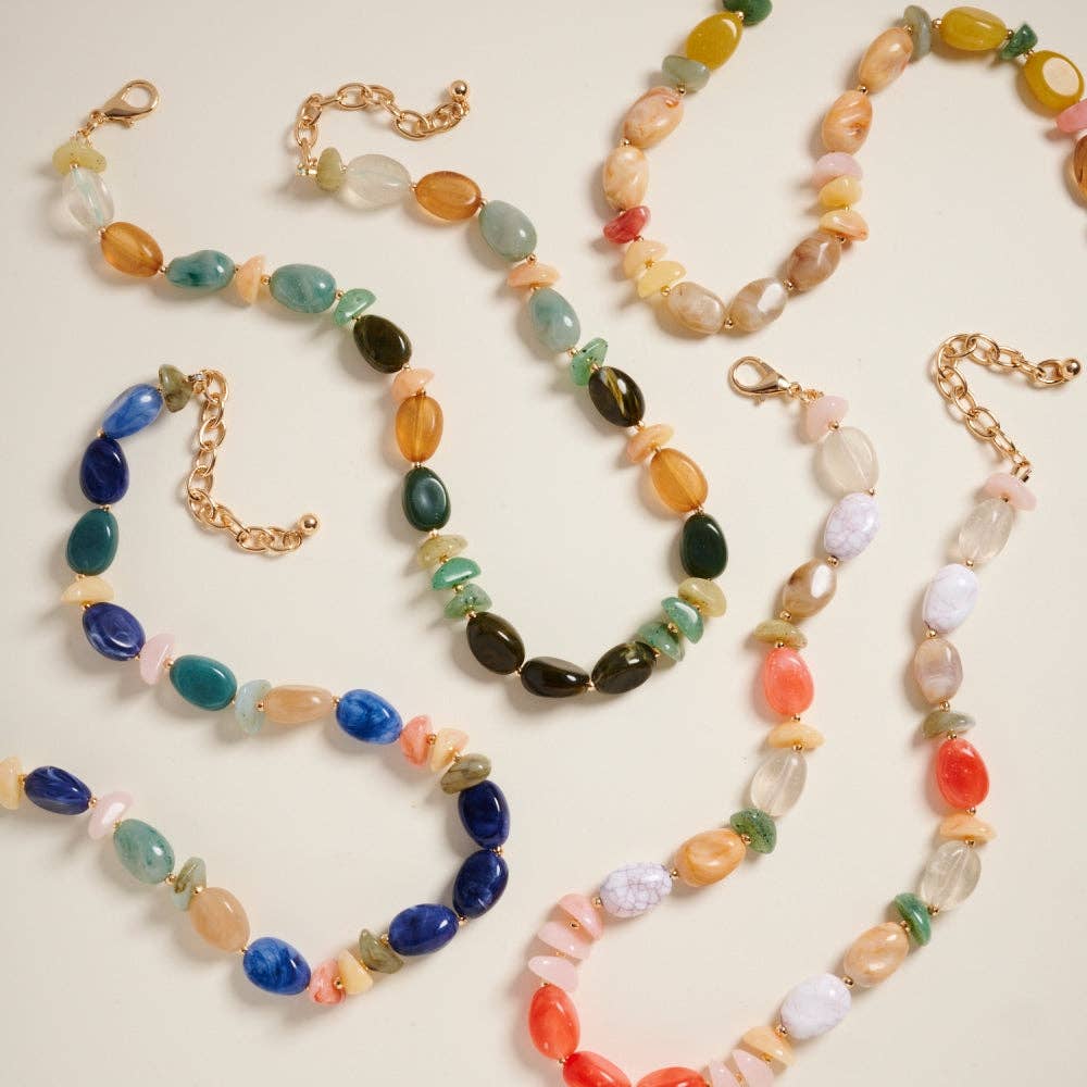 18 Inch Natural Marbled Ombre Beaded Necklace: ONE, Blue