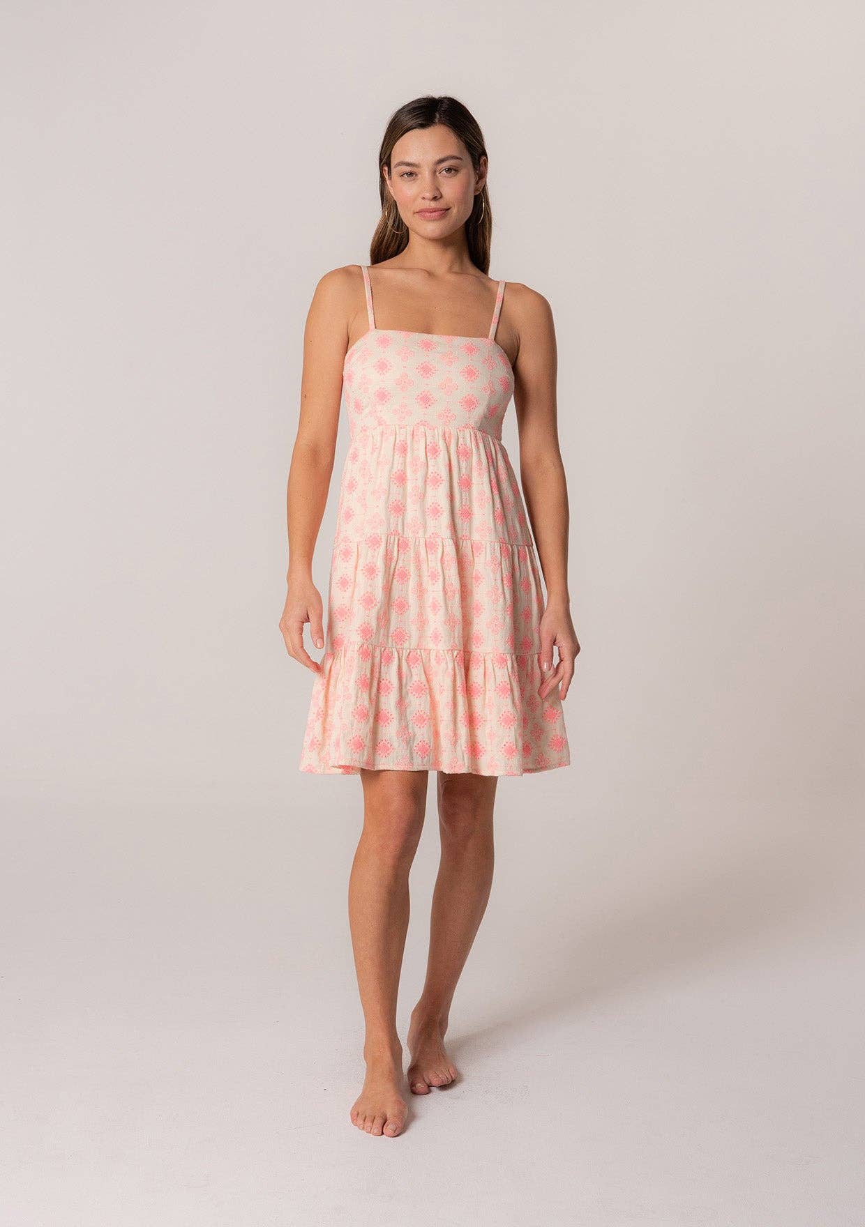 Embroidered Sleeveless Tie Back Tiered Mini Dress