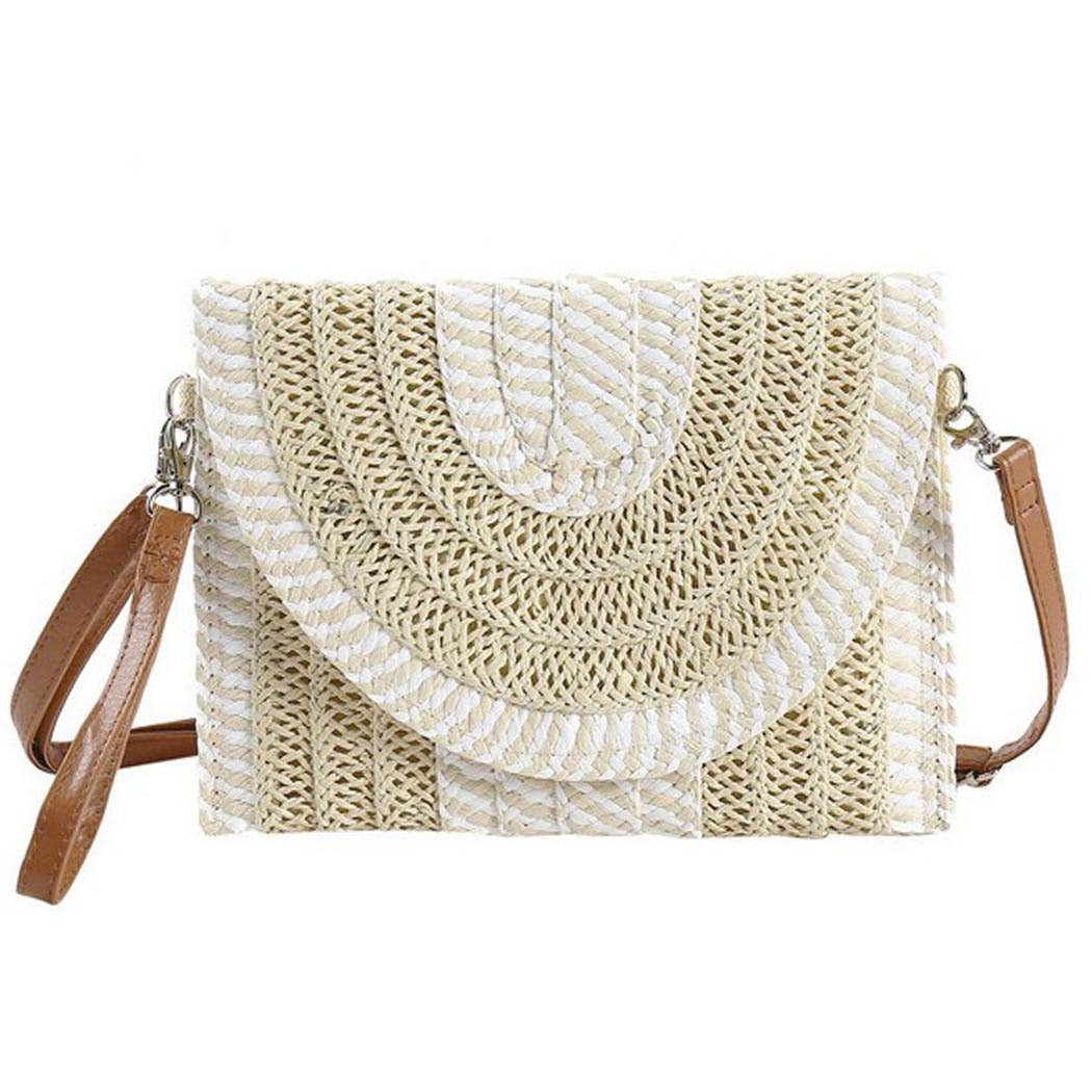 Mixed Striped Straw Clutch & Crossbody Bag: BG
