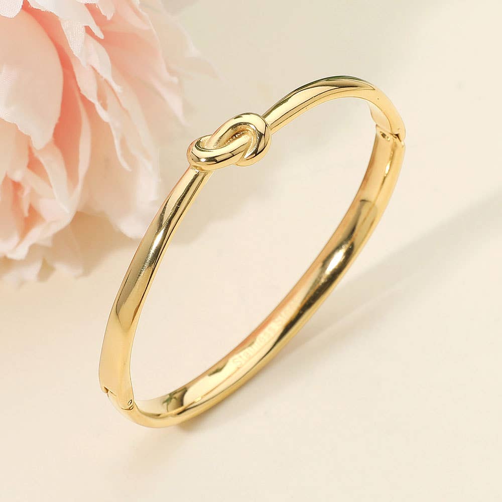 Stainless Steel Knot Hinged Bangle Bracelet: Gold