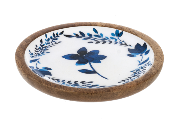 Round Blue & White Watercolor Floral Tidbit Tray- Tray 2