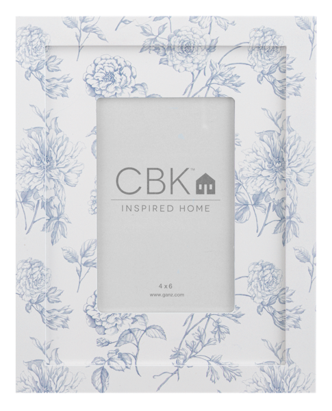 Blue Floral Toile & Stripe 4x6 Frame- Flowers