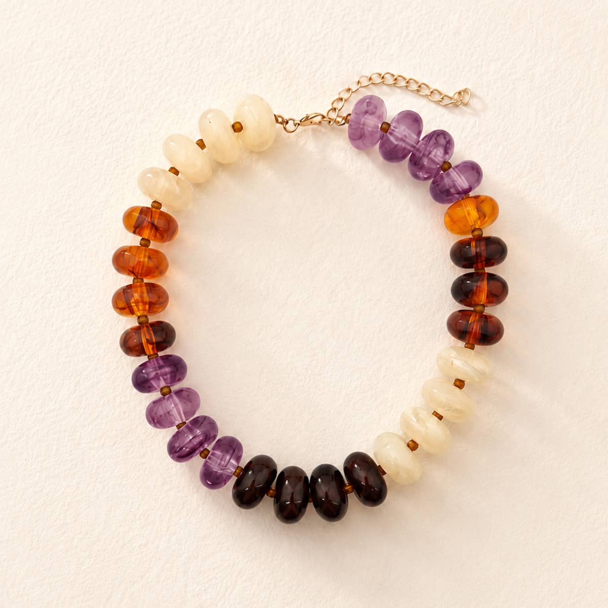 Women Color Block Disc Bead Necklace Statement Jewelry: Color_5 / M