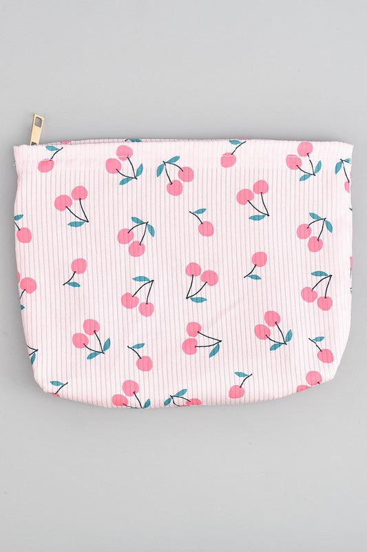 Cherry Print Corduroy Makeup Pouch