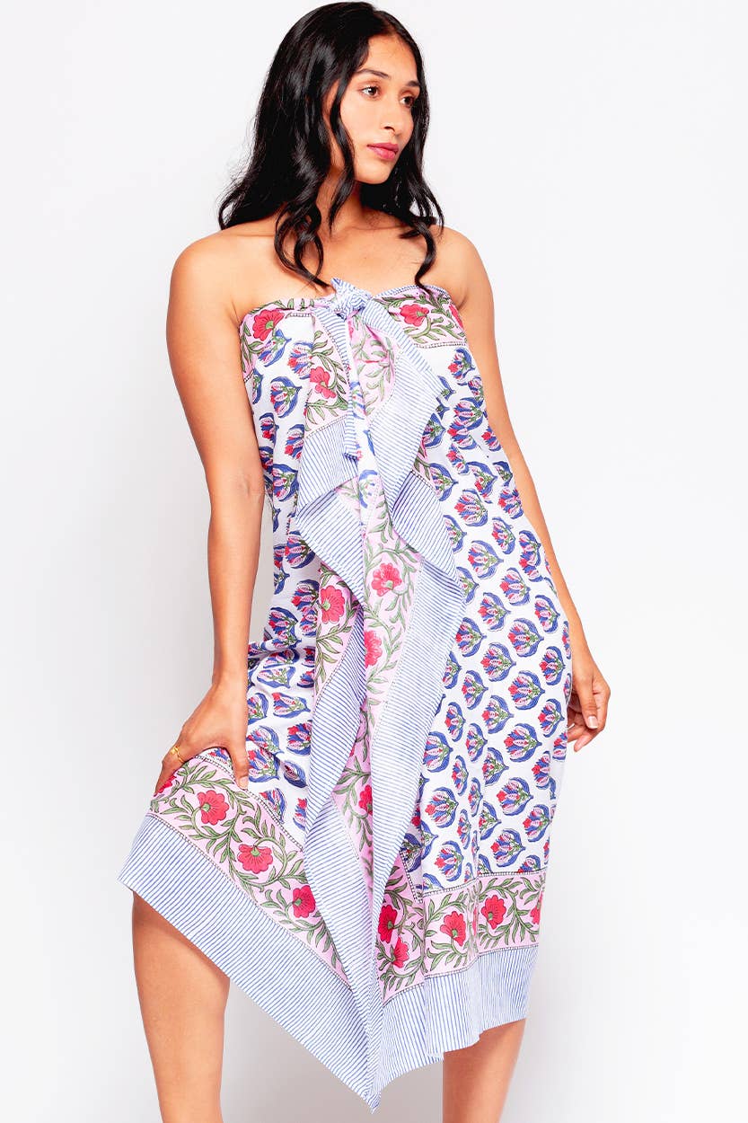 Sunanda Block Print Sarongs : Navy & Fuchsia