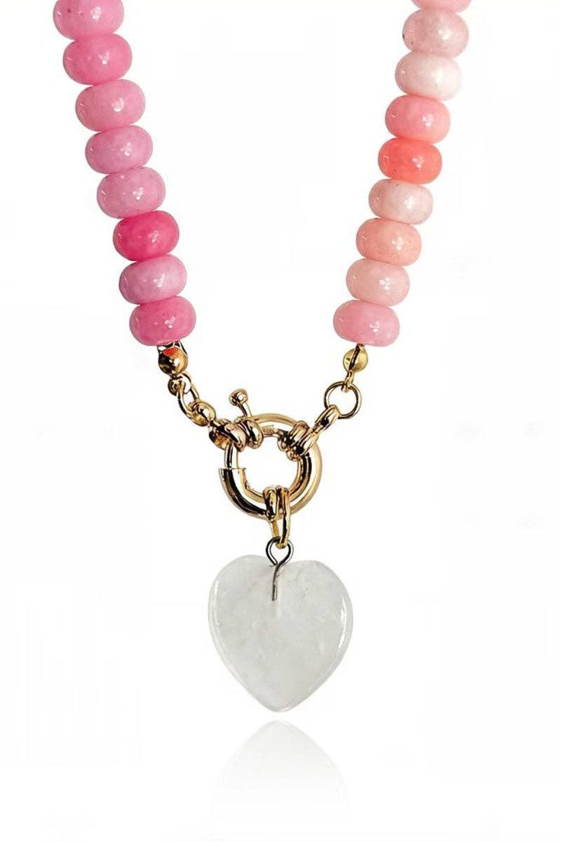 Multi-Strand Beaded Necklace with Heart Charm: WHITE / One Size