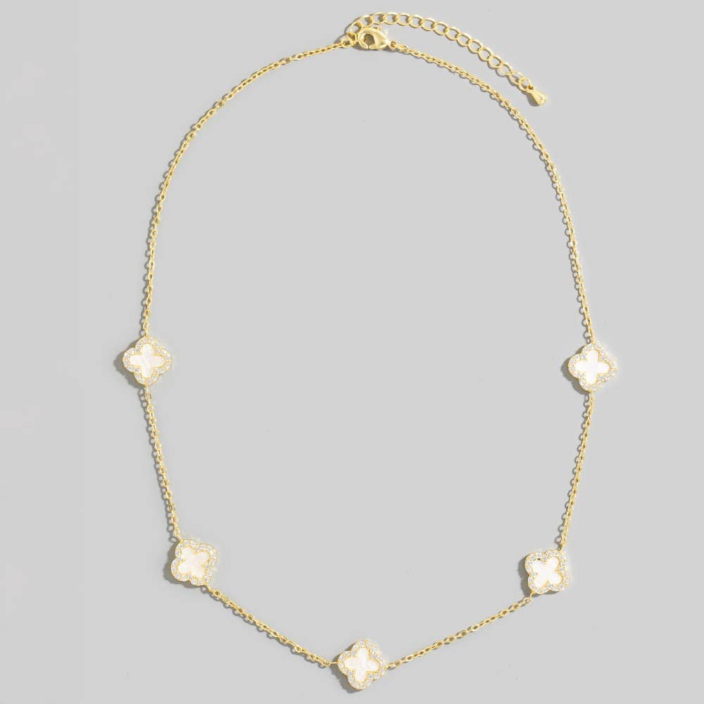 Cubic Zirconia Station Clover Chain Necklace: GMOP