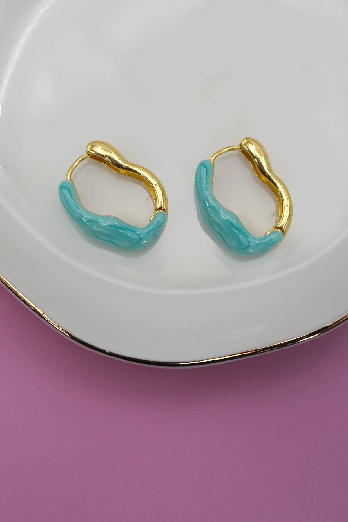 Geometric Oval Shape Epoxy Edge Hoop Earring | Blue