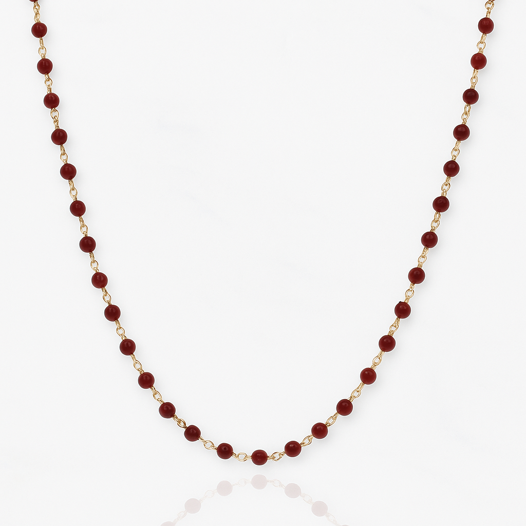 Faceted Bead Chain Necklace: Red