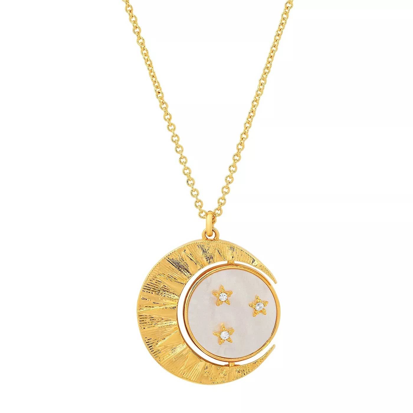 Moon - Lunar Phase- Medallion Necklace 14k Steel: Stars NON TARNISH