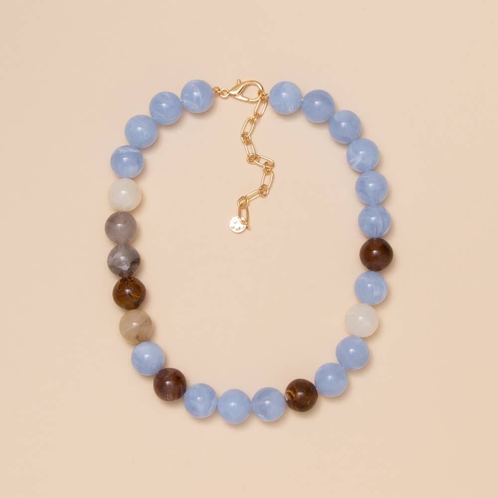 Multi Colored Marble Necklace: Light Blue