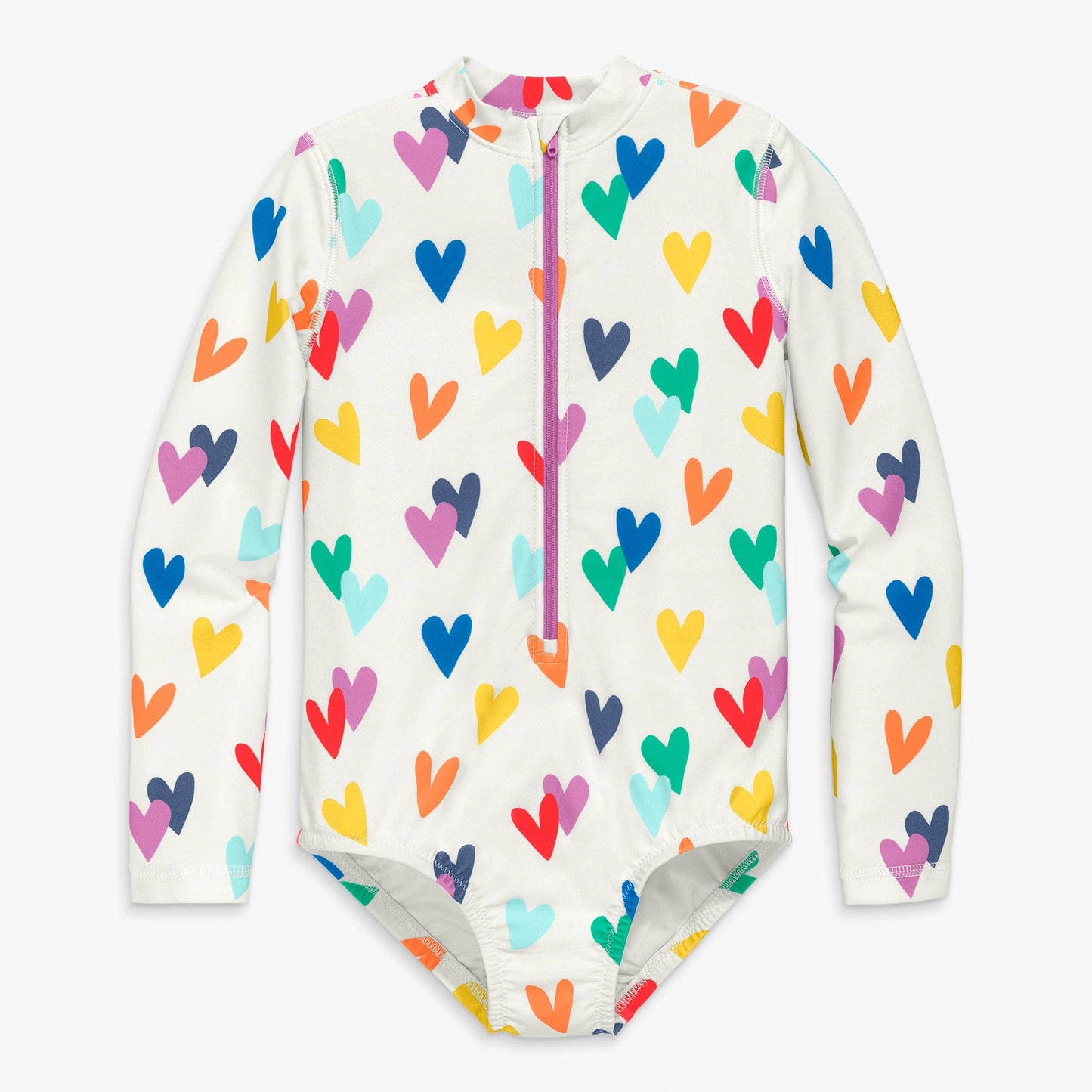 Kids Rainbow Confetti Hearts LS 1-Pc Rash Guard