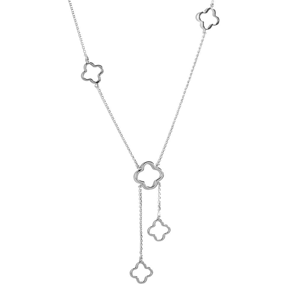 Gold Dipped Quatrefoil Station Necklace: Rhodium