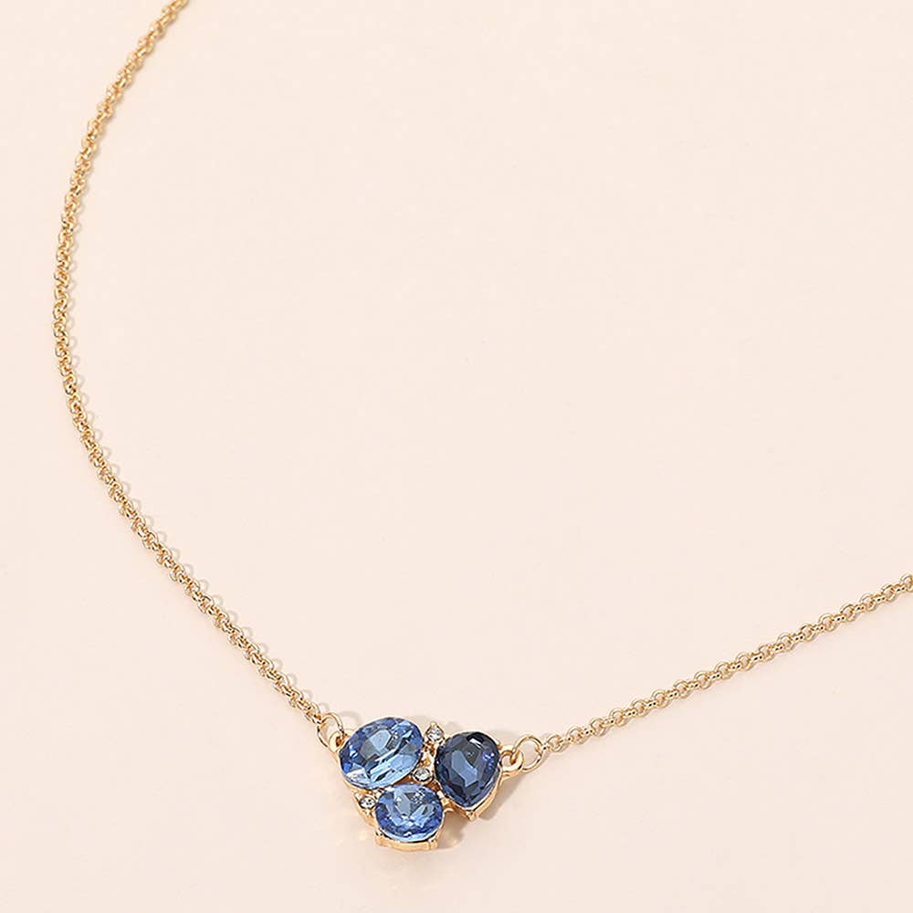 Teardrop Oval Round Stone Cluster Pendant Necklace: Blue,Multi